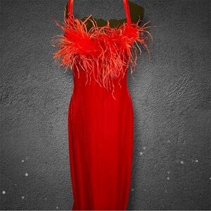 Frederick's of Hollywood Red Feather Maxi Dress